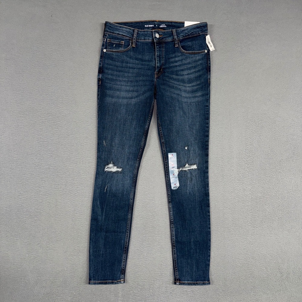 Old Navy Jeans Womens 8 Blue Rockstar Super Skinny Mid-Rise Distressed Denim NWT